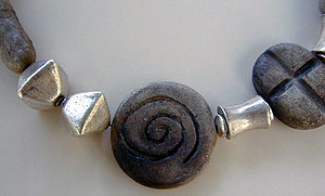 pit fired clay beads and silver necklace by Vicky Jousan