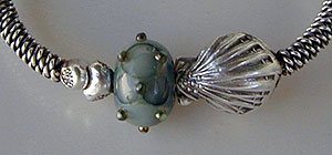 Lampwork Bead by Bernadette Fuentes with Hill Tribe Silver bangle bracelet - by Vicky Jousan