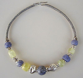 Dumortierite and Phrenite with Hill Tribe Silver bangle choker