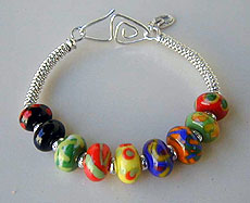 Lampwork Beads by Chris Sharpe with Hill Tribe Silver bangle bracelet and earrings - by Vicky Jousan