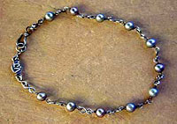 Tin Cup freshwater silver pearls necklace and ankle bracelet by Vicky Jousan