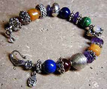 Bracelet with lapis, malachite, carnelian, jade, moonstone, amethyst and sterling silver by Vicky Jousan