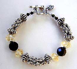 Sterling Silver, Black Onyx and Citrine Bracelet by Vicky Jousan