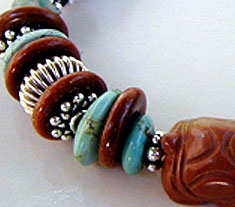 Chinese turquoise, Jasper, Sunstone and Sterling Silver Bracelet by Vicky Jousan