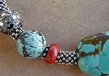 Turquoise Apple Coral, and sterling silver necklace by Vicky Jousan